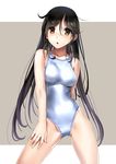  asics black_hair brown_eyes competition_swimsuit contrapposto cowboy_shot katahira_masashi long_hair one-piece_swimsuit open_mouth original solo standing swimsuit very_long_hair 