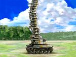  cloud cloudy_sky day field forest grass ground_vehicle landscape meadow military military_vehicle motor_vehicle nas_(nas-rin) nature no_humans ole_tower original outdoors parody plant sky tank tank_focus too_many tree turret 