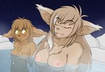  anthro basitin bathing big_breasts big_ears blush breast_envy breasts brown_hair brown_nose canine chest_tuft cub daughter duo eyes_closed family feline female fur grey_hair hair hot_spring hybrid jealous king king_adelaide kloe_(artist) lagomorph long_hair madelyn_adelaide mammal mother nipples nude open_mouth outside parent partially_submerged princess royalty sky small_breasts star steam stones tan_fur tuft twokinds water yellow_eyes young 