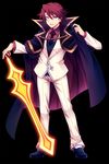  blue_eyes cape male_focus momofukki necktie red_hair sword umineko_no_naku_koro_ni ushiromiya_battler weapon 