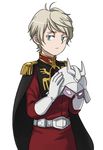  aldnoah.zero aqua_eyes char_aznable char_aznable_(cosplay) cosplay gloves gundam helmet male_focus military military_uniform semillon silver_hair slaine_troyard solo uniform 