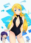  artist_name ayase_eli bikini blonde_hair blue_eyes blush breasts camcorder cleavage cleavage_cutout contrapposto drooling ehoumaki embarrassed filming food front_zipper_swimsuit highres long_hair love_live! love_live!_school_idol_project low_twintails makizushi makotu medium_breasts meme_attire multiple_girls one-piece_swimsuit open_mouth purple_hair signature standing sushi swimsuit thumbs_up toujou_nozomi twintails 