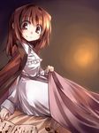  bad_id bad_pixiv_id bed bell blanket book brown_eyes brown_hair come_hither hair_bell hair_ornament headwear_removed hemogurobin_a1c jingle_bell looking_at_viewer motoori_kosuzu nightgown reading robe smile solo touhou 