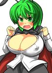  alternate_breast_size antennae blush breasts cleavage commentary_request covered_nipples gaoo_(frpjx283) green_eyes green_hair highres huge_breasts open_mouth solo touhou white_background wriggle_nightbug 