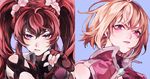  2girls angelise_ikaruga_misurugi blonde_hair cross_ange fingerless_gloves gloves hilda_(cross_ange) jewelry long_hair looking_at_viewer mayu_(mayusan) multiple_girls purple_eyes red_eyes red_hair ring very_long_hair 