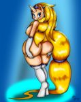  2015 anthro big_breasts blonde_hair blue_eyes breasts butt cutie_mark equine eyeshadow fan_character female gloves hair horn long_hair makeup mammal my_little_pony nipples radiant_glow smile solo standing suirano unicorn 