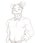  bear biceps bow_tie clothed clothing five_nights_at_freddy&#039;s freddy_(fnaf) half-dressed hat looking_at_viewer mammal microphone muscles nukde one_eye_closed pecs pose sketch smile top_hat underwear wink 