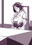  1girl black_hair breasts character_request ganto glasses japanese_clothes kantai_collection kirishima_(kantai_collection) large_breasts monochrome short_hair 