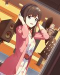  blue_eyes brown_hair dress dutch_angle headphones long_hair looking_at_viewer microphone official_art open_mouth recording recording_studio shimada_mayu solo wake_up_girls! wake_up_girls!_stage_no_tenshi 