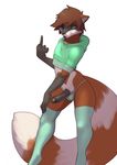  2015 anthro arylon big_tail black_lips black_penis brown_fur brown_hair clothing erection fur girly green_eyes hair hoodie humanoid_penis legwear looking_at_viewer lost-paw male mammal middle_finger panties penis plain_background raccoon solo standing stockings thigh_highs underwear white_background wide_hips 