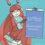  animal_ears bangs black_gloves blue_eyes blue_revolver blunt_bangs bunny_ears commentary eric_muentes fake_animal_ears gloves highres holding holding_sign long_hair mae_(blue_revolver) md5_mismatch red_hair sign solo very_long_hair 