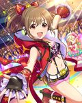 :d artist_request belt black_gloves boots bow brown_eyes brown_hair chain closed_eyes cross-laced_clothes crowd drinking fingerless_gloves futaba_anzu gloves glowstick gold_trim hair_bow headset hori_yuuko idolmaster idolmaster_cinderella_girls jpeg_artifacts looking_at_viewer midriff multiple_girls navel official_art open_mouth outside_border ponytail shorts smile solo_focus source_request star suspenders wrist_cuffs 