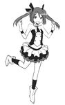  bare_shoulders greyscale long_hair looking_at_viewer monochrome open_mouth simple_background skirt smile solo twintails white_background zaxwu 