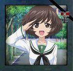  akiyama_yukari bad_end brown_eyes brown_hair death dress girls_und_panzer iei iron_cross jpeg_artifacts medal non-web_source school_uniform screencap third-party_edit 