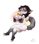 2015 absurd_res anthro bell bell_collar breasts cat collar eyewear feline female glasses hi_res looking_at_viewer mammal nipples nude plain_background smile solo white_background xepxyu 