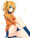  bad_id bad_pixiv_id blue_eyes jacket kousaka_honoka love_live! love_live!_school_idol_project one_side_up orange_hair panties pantyshot pantyshot_(sitting) shiina_kuro sitting socks solo track_jacket underwear white_panties 