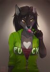  &lt;3 2014 amber_eyes anthro candy canine clothing female hoodie licking lollipop mammal notched_ear solo tongue tongue_out wolf wyla wyla_(character) 