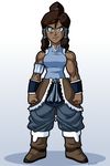  armlet avatar:_the_last_airbender avatar_(series) bare_shoulders blue_eyes boots bracer brown_hair dark_skin full_body hair_tubes korra long_hair muscle parody ponytail robert_j_case sleeveless smile solo standing style_parody the_legend_of_korra topknot very_dark_skin 