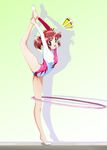  brown_eyes brown_hair flexible full_body gymnast_leotard gymnastics half-soles highres hoop hula_hoop kinfuji leg_up leotard momomiya_ichigo pink_leotard rhythmic_gymnastics short_hair tokyo_mew_mew white_leotard 