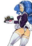  alternate_costume animal_ears apron ass big_hair blue_eyes blue_hair breasts cat_ears cat_tail covered_nipples cowboy_shot drink enmaided felicia fur glass large_breasts long_hair maid maid_apron maid_headdress mono_(monotonerhythm) panties pantyshot pantyshot_(standing) paws solo standing tail thighhighs tray underwear vampire_(game) white_panties 