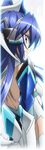  blue_hair bodysuit kazanari_tsubasa long_hair official_art one_side_up purple_eyes senki_zesshou_symphogear solo 