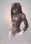  breasts canine female half-closed_eyes mammal nude pinup pose small_breasts solo towel wolf wyla wyla_(character) 