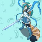  atasi blue_eyes blue_hair boots cosplay feather female hair intersex magical_girl mammal open_mouth pretear red_panda ribbons shy skirt smile spix sword weapon 