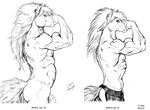  2007 animal_genitalia anthro biceps big_penis bulge chris_sawyer clothing comparison equine flaccid flexing hair loincloth male mammal muscles nude pecs penis plain_background thick_penis toned traditional_media_(artwork) white_background 