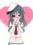  bad_id bad_twitter_id eyepatch green_eyes green_hair hat heart inactive_account kantai_collection kiso_(kantai_collection) letter long_hair love_letter mitsudoue navel school_uniform serafuku solo twitter_username 