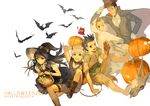  5boys alluka_zoldyck animal_ears arm_behind_head bad_id bad_pixiv_id bandaged_arm bandages barefoot basket bat black_hair blonde_hair blue_eyes boots bow brothers candy cat_ears cloak collar copyright_name demon_horns demon_tail fancybetty food glasses gloves gon_freecss hair_bow halloween hand_on_headwear hand_on_hip hat horns hunter_x_hunter ikalgo jack-o'-lantern killua_zoldyck kurapika leg_garter leorio_paladiknight long_hair looking_at_viewer male_focus mouth_hold multiple_boys octopus one_eye_closed otoko_no_ko paws puffy_short_sleeves puffy_sleeves pumpkin red_eyes shirt short_sleeves shorts siblings simple_background sitting skull smile t-shirt tail thigh_strap top_hat torn_clothes white_background white_hair witch_hat wrist_cuffs 