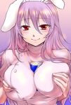  animal_ears between_breasts blush breast_squeeze breasts bunny_ears can gradient gradient_background hat hekiya_kaine large_breasts long_hair looking_at_viewer naughty_face nurse nurse_cap product_placement purple_hair red_bull red_eyes reisen_udongein_inaba self_fondle sexually_suggestive smile solo touhou twitter_username 