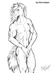  2007 anthro biceps chris_sawyer equine hair male mammal muscles nude pecs plain_background shy slim toned traditional_media_(artwork) 