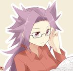  adjusting_eyewear bad_id bad_twitter_id glasses jun'you_(kantai_collection) kantai_collection purple_eyes purple_hair solo souji 