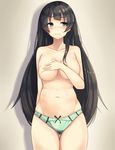  agano_(kantai_collection) belly black_hair blue_eyes blush breasts collarbone covering covering_breasts green_panties highres kantai_collection large_breasts long_hair looking_away navel panties plan_(planhaplalan) tears topless underwear underwear_only 