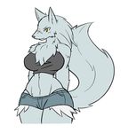  blush canine chest_tuft clothing collar female fur grey_fur half-closed_eyes looking_at_viewer mammal plain_background rakkuguy scar solo tuft white_background wide_hips wolf 