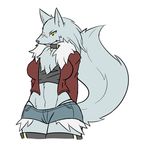  canine chest_tuft clothing collar female fur half-closed_eyes looking_at_viewer mammal plain_background rakkuguy scar solo tuft white_background wide_hips wolf 