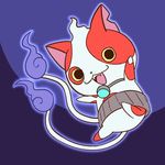  buchinyan cat chill_ykon fangs fire looking_at_viewer multiple_tails no_humans notched_ear open_mouth purple_background simple_background solo tail tail-tip_fire two_tails youkai youkai_watch youkai_watch_2 