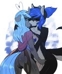  2015 anthro avante92 blue_hair breasts butt canine changeling clothing duo eyewear female female/female fingering french_kissing friendship_is_magic glasses hair hi_res kissing mammal my_little_pony nipples pussy pussy_juice shirt 