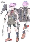  2015 :&lt; bike_shorts blue_eyes call_of_duty call_of_duty:_advanced_warfare character_sheet dated exoskeleton gloves hair_ornament highres kantai_collection looking_at_viewer multiple_views neck_ribbon pink_hair pleated_skirt ponytail red_ribbon ribbon shiranui_(kantai_collection) shoes short_hair shorts shorts_under_skirt sigama skirt translation_request turret twitter_username 