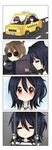  1girl 4koma :&gt; :&lt; =^= =_= =v= alternate_costume bars black_hair brown_eyes brown_hair character_request chibi comic detached_sleeves hands_together highres horizontal_stripes karla_featherstone looking_at_viewer looking_back official_art open_eyes prison prison_cell prison_clothes road silent_comic single_tear smile sparkle spoilers striped sunglasses taxi teardrop triangle_mouth vinty wallet wide-eyed without_within 