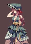  aioi_aoi alternate_costume bonnet braid breasts cleavage closed_eyes dress hat hong_meiling long_hair medium_breasts red_hair sleeveless smile solo star touhou twin_braids 