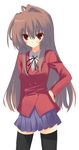  aisaka_taiga brown_hair hand_on_hip kuwashima_rein long_hair oohashi_high_school_uniform red_eyes school_uniform solo thighhighs toradora! 