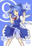  1girl bloomers blue_eyes blue_hair bow cirno hiroya_juuren short_hair solo touhou underwear wings 