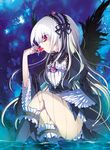  crossed_legs frills hairband long_hair red_eyes room603 rozen_maiden silver_hair sitting solo suigintou water wet wings 