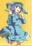  akakatta backpack bag blue_eyes blue_hair cucumber hair_bobbles hair_ornament hat kawashiro_nitori key short_hair solo touhou twintails two_side_up 