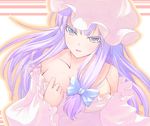  bad_id bad_pixiv_id bare_shoulders hair_ribbon hat long_hair otogi_kyouka patchouli_knowledge purple_eyes purple_hair ribbon solo touhou 