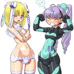  bad_id bad_pixiv_id blonde_hair blue_eyes busou_shinki dd_(ijigendd) doll_joints mecha_musume multiple_girls navel purple_hair yda zyrdarya 