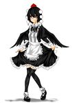  apron bad_id bad_pixiv_id black_hair black_wings hat looking_at_viewer maid red_eyes shameimaru_aya short_hair solo steelkonnyaku thighhighs tokin_hat touhou wings 