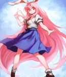  animal_ears bunny_ears finger_gun iseki_(kuroshura_no_tabiji) long_hair necktie pink_hair red_eyes red_neckwear reisen_udongein_inaba solo touhou very_long_hair 