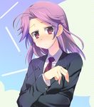 bad_id bad_pixiv_id blush kajiki_yumi mahjong necktie purple_eyes purple_hair saki school_uniform solo taira_kosaka tenbou tsuruga_school_uniform 
